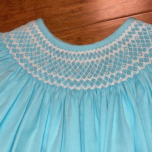 Stellybelly girls flutter sleeved smocked aqua Pearl dress in size 6 NWOT - Picture 2 of 8